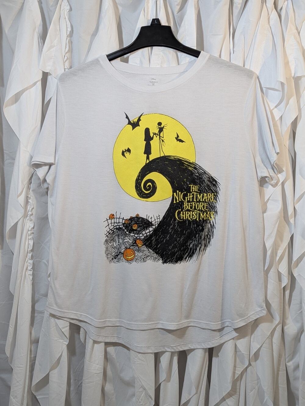 Disney Nightmare Before Christmas T Shirt Women 3XL White Jack Sally Hill Scene